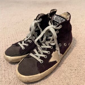 Golden Goose Maroon and Charcoal High-Top Sneakers